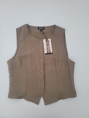 Blenca Women’s Sleeveless Button-Front Vest Top in Taupe Size L